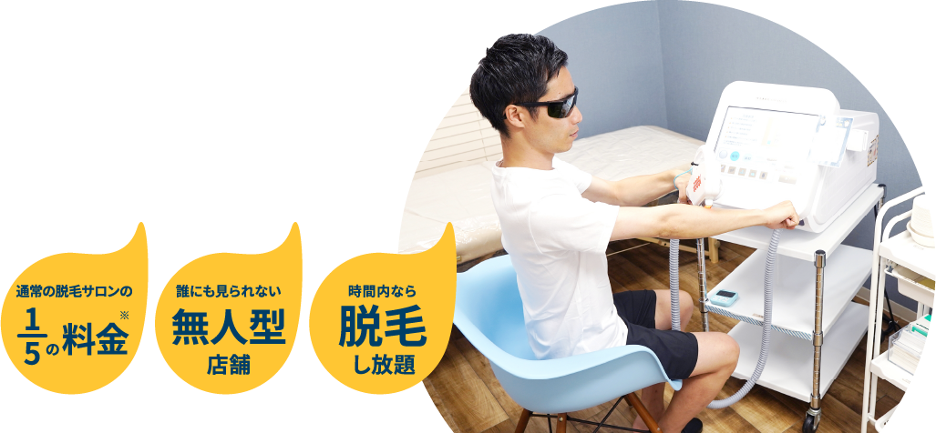 24H営業 女性もOK 月5,000円~通い放題! 通常の脱毛サロンの1/5の料金 誰にも見られない無人型店舗 時間内なら脱毛し放題