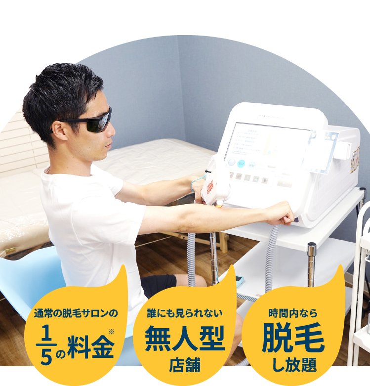 24H営業 女性もOK 月5,000円～通い放題！ 通常の脱毛サロンの1/5の料金 誰にも見られない無人型店舗 時間内なら脱毛し放題